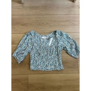 Stillwater Floral‎ Print Smocked Blouse Top Blue White Cottagecore Medium